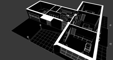ev planı mimari taslak 3D illüstrasyon