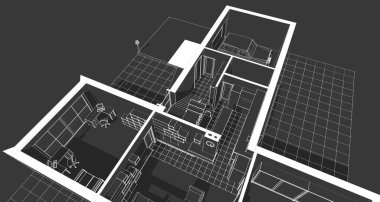 ev planı mimari taslak 3D illüstrasyon