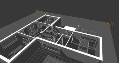 ev planı mimari taslak 3D illüstrasyon