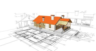 ev mimarisi projesi çizimi 3d illüstrasyon