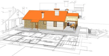 ev mimarisi projesi çizimi 3d illüstrasyon