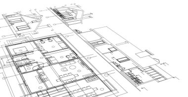 ev mimarisi projesi çizimi 3d illüstrasyon