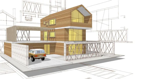 Архитектурный Эскиз Дома Иллюстрация — стоковое фото