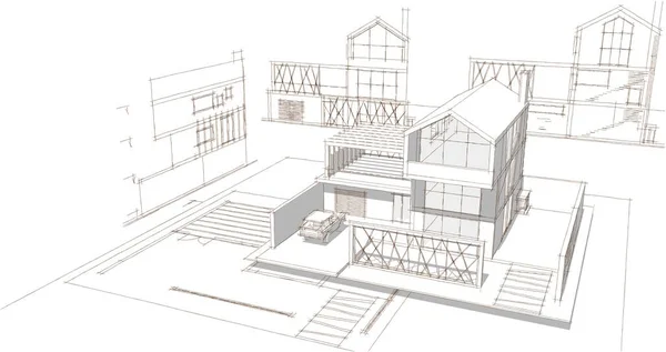 Архитектурный Эскиз Дома Иллюстрация — стоковое фото