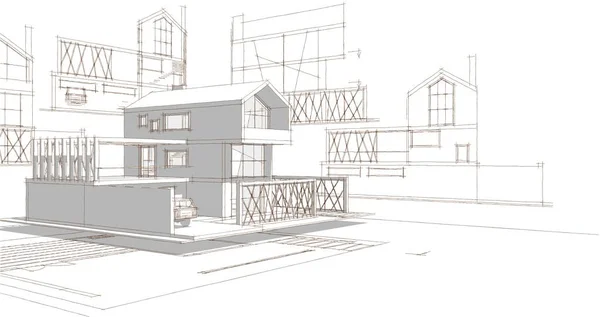 Архитектурный Эскиз Дома Иллюстрация — стоковое фото