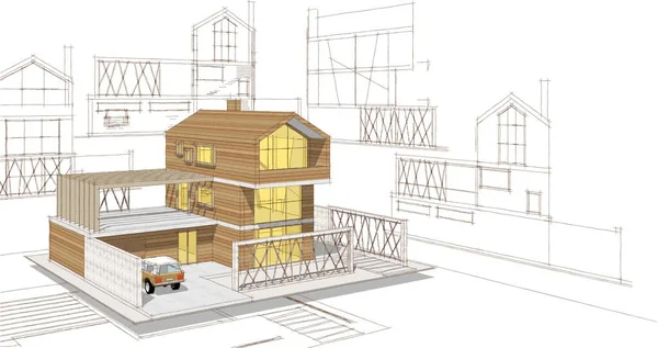 Будинок Архітектурний Проект Ескіз Ілюстрація — стокове фото