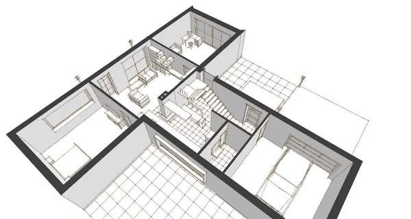 Huis Plan Gevels Architectonische Schets Illustratie — Stockfoto