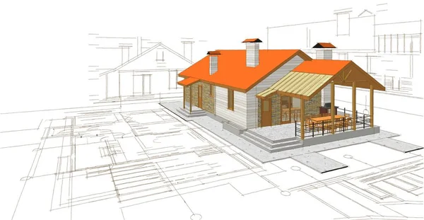 House Architectural Project Sketch Illustration — Stock Photo, Image