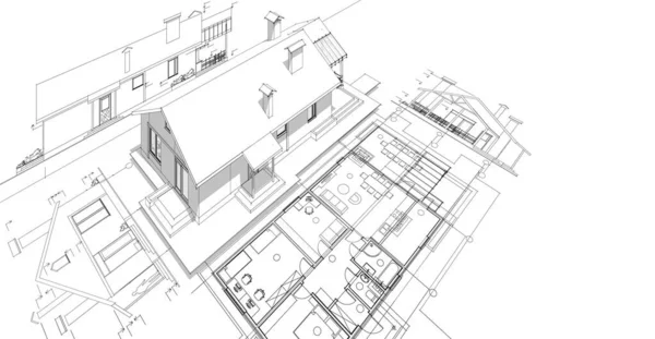 Архитектурный Эскиз Дома Иллюстрация — стоковое фото