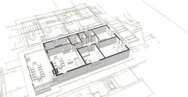 Casa Proyecto Arquitectónico Boceto Ilustración —  Fotos de Stock