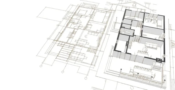 Будинок Архітектурний Проект Ескіз Ілюстрація — стокове фото