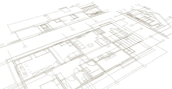 房屋建筑草图3D图解 — 图库照片