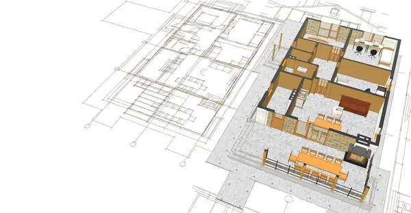 Projekt Architektoniczny Domu Szkic Ilustracja — Zdjęcie stockowe