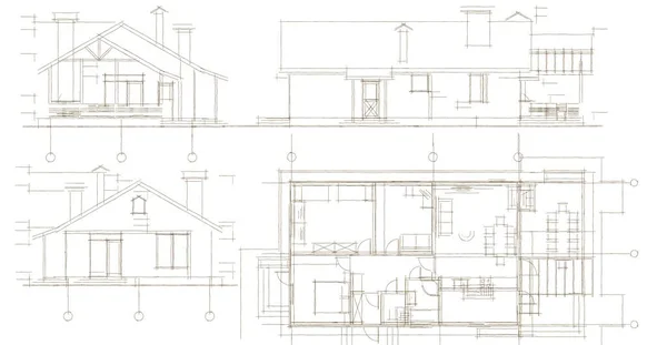 Σπίτι Αρχιτεκτονικό Σχέδιο Του Έργου Εικονογράφηση — Φωτογραφία Αρχείου