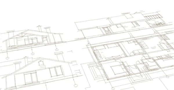 Haus Architektonische Projekt Skizze Illustration — Stockfoto