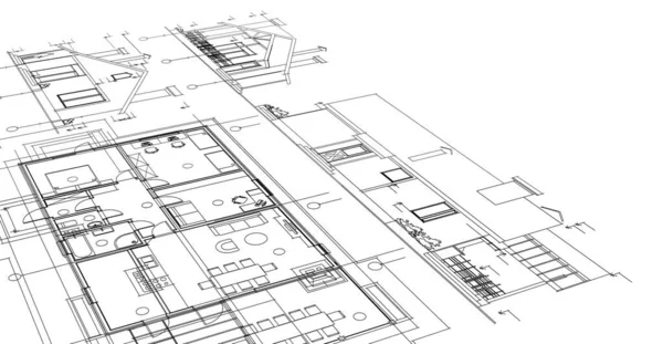 Hus Arkitektur Projekt Skiss Illustration — Stockfoto