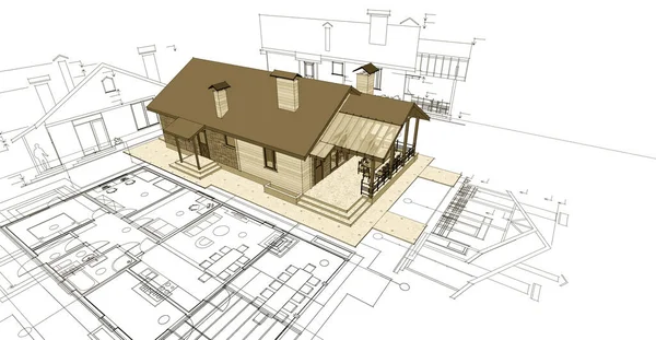 house, architectural project, sketch, 3d illustration