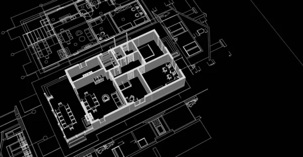 house, architectural project, sketch, 3d illustration