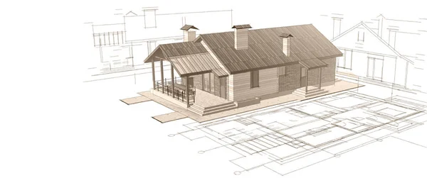 house, architectural project, sketch, 3d illustration