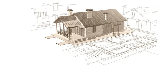 House Architecture Project Sketch Illustration — 图库照片