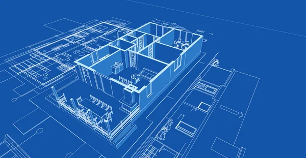 Hus Arkitektur Projekt Skiss Illustration — Stockfoto