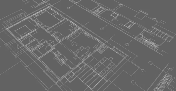 Dom Projekt Architektoniczny Szkic Ilustracja — Zdjęcie stockowe