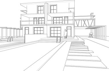 Kasaba mimarisi çizimi 3D illüstrasyon