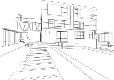 Kasaba mimarisi çizimi 3D illüstrasyon