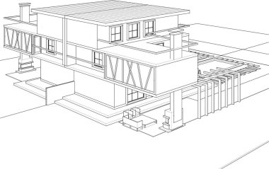 Kasaba mimarisi çizimi 3D illüstrasyon