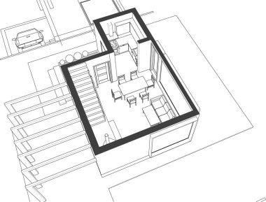 ev, mimari proje, çizim, üç boyutlu illüstrasyon