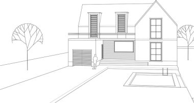 ev mimarisi çizimi 3d illüstrasyon