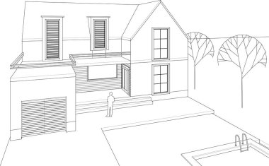 ev mimarisi çizimi 3d illüstrasyon