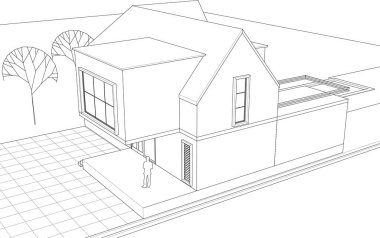 ev mimarisi çizimi 3d illüstrasyon