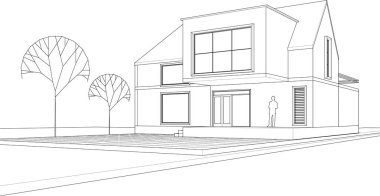 ev mimarisi çizimi 3d illüstrasyon