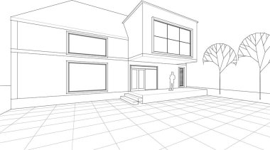 ev mimarisi çizimi 3d illüstrasyon