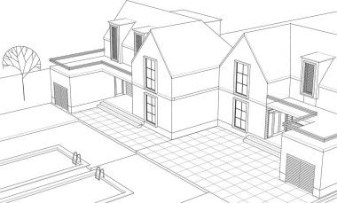 ev mimarisi çizimi 3d illüstrasyon