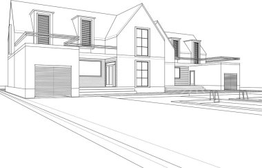 ev mimarisi çizimi 3d illüstrasyon