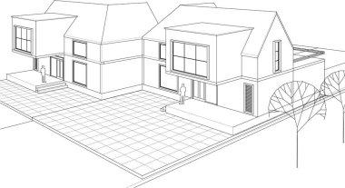 ev mimarisi çizimi 3d illüstrasyon