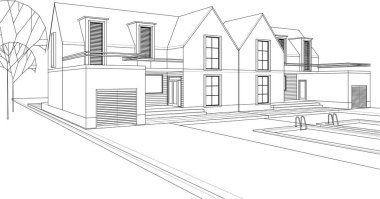 ev mimarisi çizimi 3d illüstrasyon