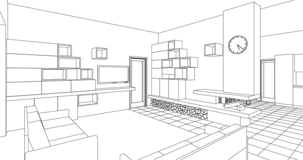 Interior Kitchen Living Room Illustration — Stock Vector