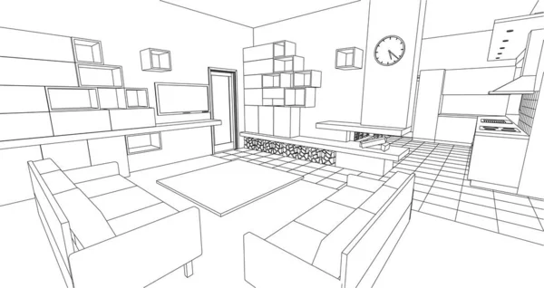 Innenraum Küche Wohnzimmer Illustration — Stockvektor