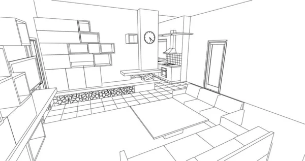 Cozinha Interior Sala Estar Ilustração —  Vetores de Stock