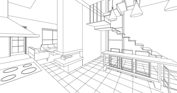 Cozinha Interior Sala Estar Ilustração — Vetor de Stock