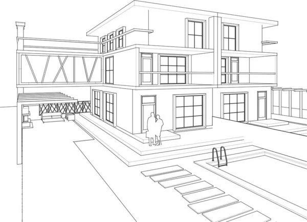 Maison Ville Esquisse Architecturale Illustration — Image vectorielle