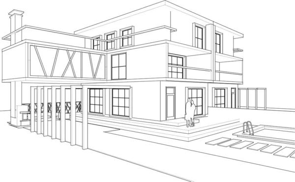 Townhouse Architectonische Schets Illustratie — Stockvector