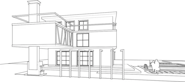 Casa Adosada Boceto Arquitectónico Ilustración — Vector de stock