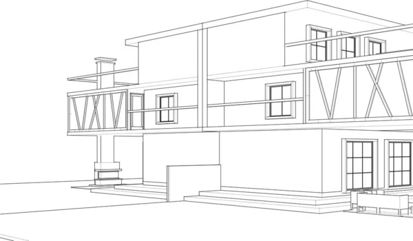 Stadthaus Architektonische Skizze Illustration — Stockvektor