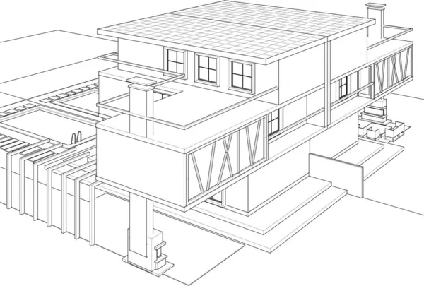 Casa Progetto Architettonico Schizzo Illustrazione — Vettoriale Stock