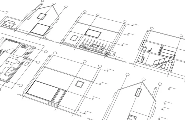 Huis Architectonisch Project Schets Illustratie — Stockvector