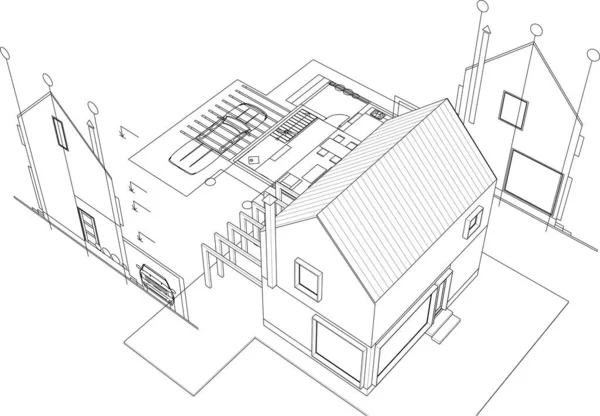 Haus Architekturprojekt Skizze Illustration — Stockvektor